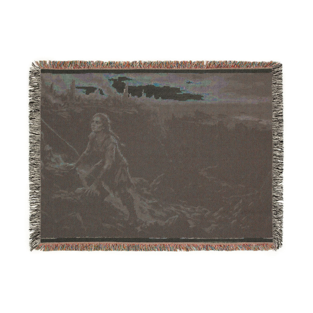 Viking Fisherman Woven Blanket – Norse Coastal Landscape Throw