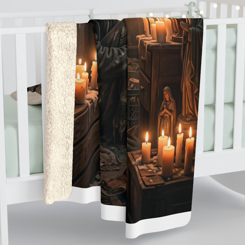 Candlelit Vigil Sherpa Fleece Blanket - Gothic Shrine Dark Romance Throw