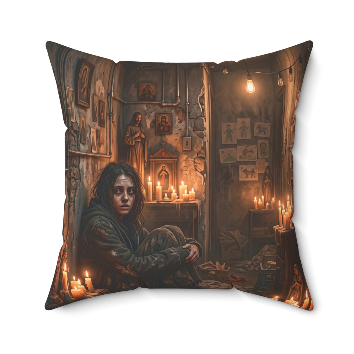 Candlelit Vigil Throw Pillow - Gothic Shrine Dark Romance Accent Cushion