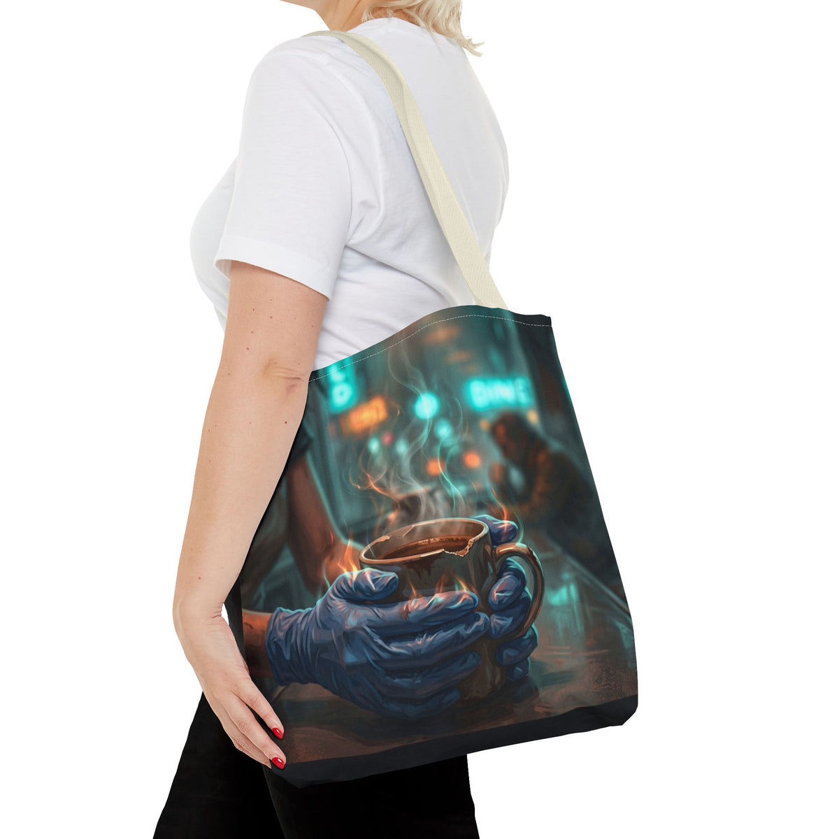Cold Hands Warm Cup Tote Bag - Cozy Noir Diner Book Bag