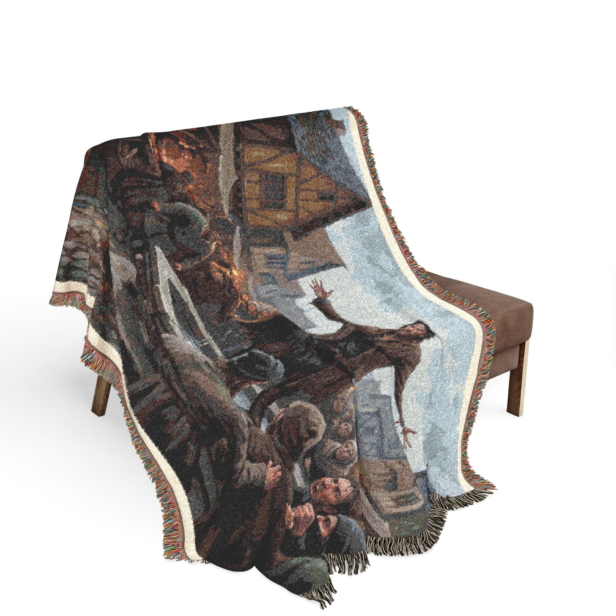 Medieval Town Woven Blanket — Renaissance Dark Fantasy Throw