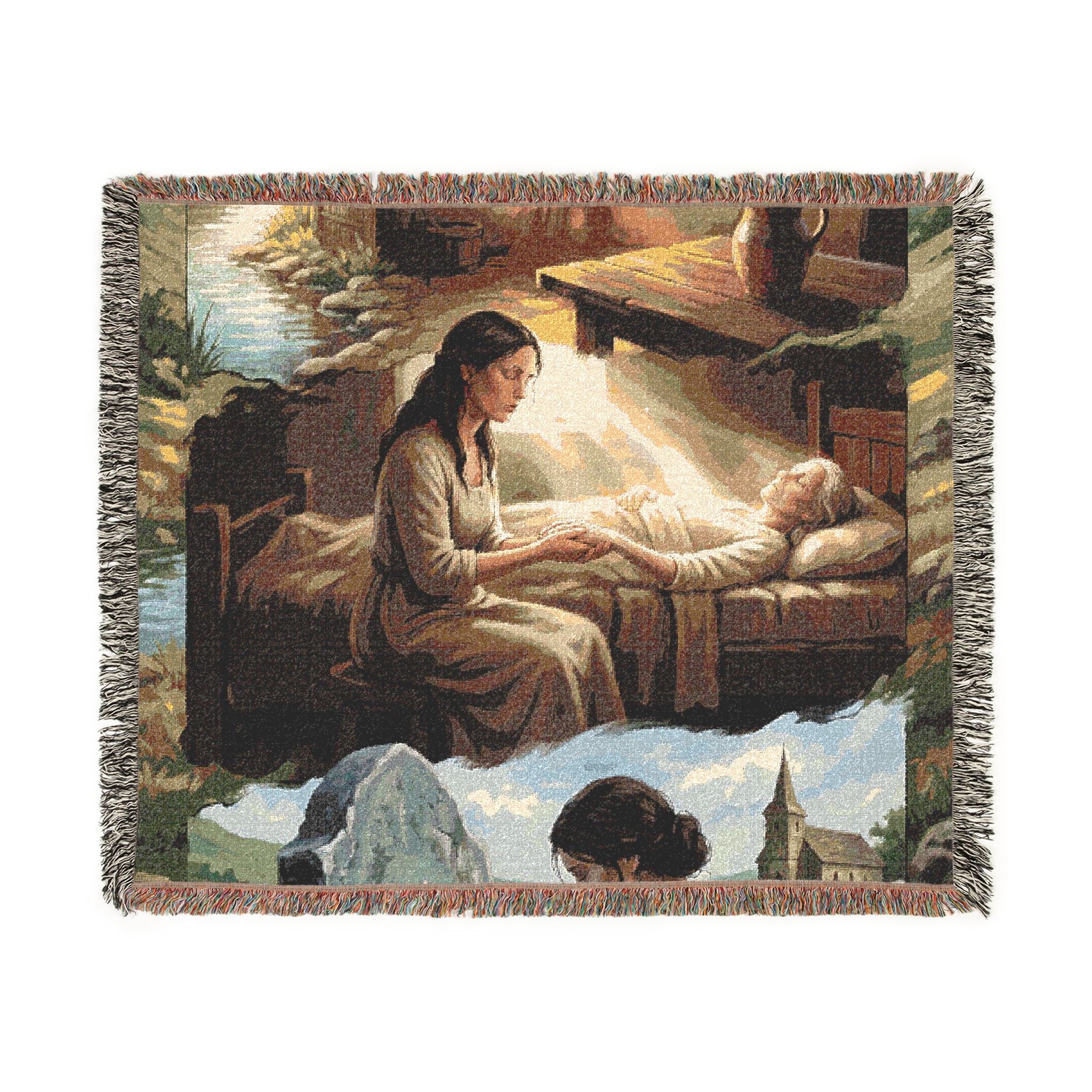 Religious Nativity Woven Blanket — Mary & Baby Jesus Tapestry Throw