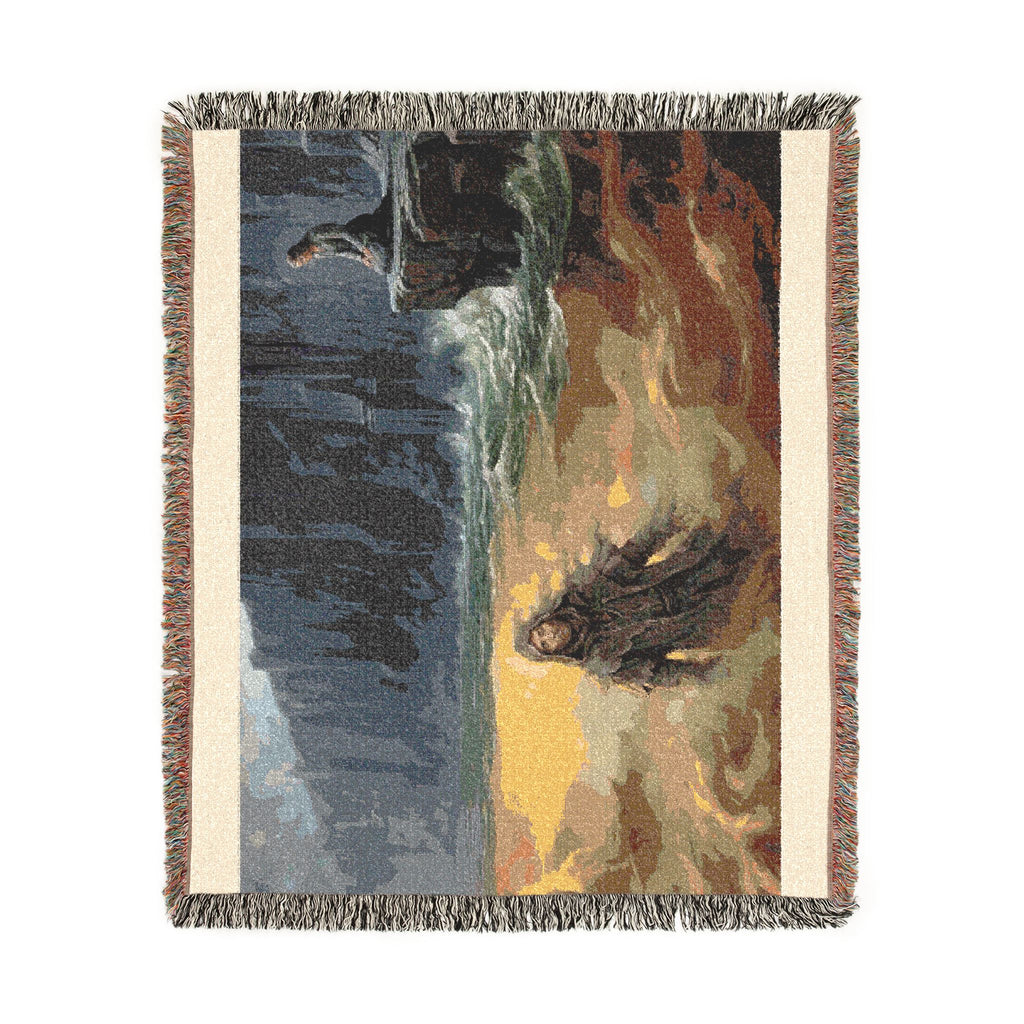 Mythic Sea Woven Blanket — Odin and Valkyrie Nordic Landscape Throw