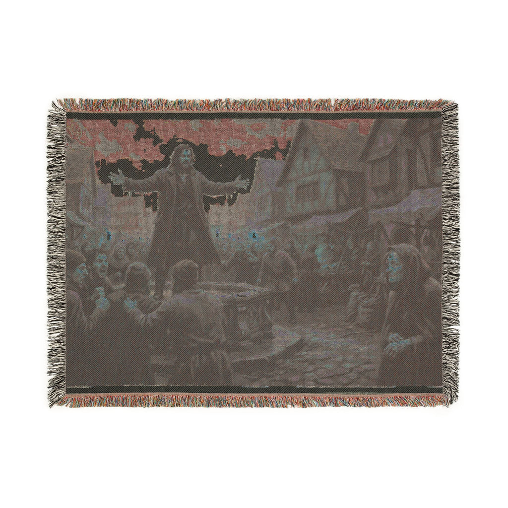 Medieval Town Woven Blanket — Renaissance Dark Fantasy Throw