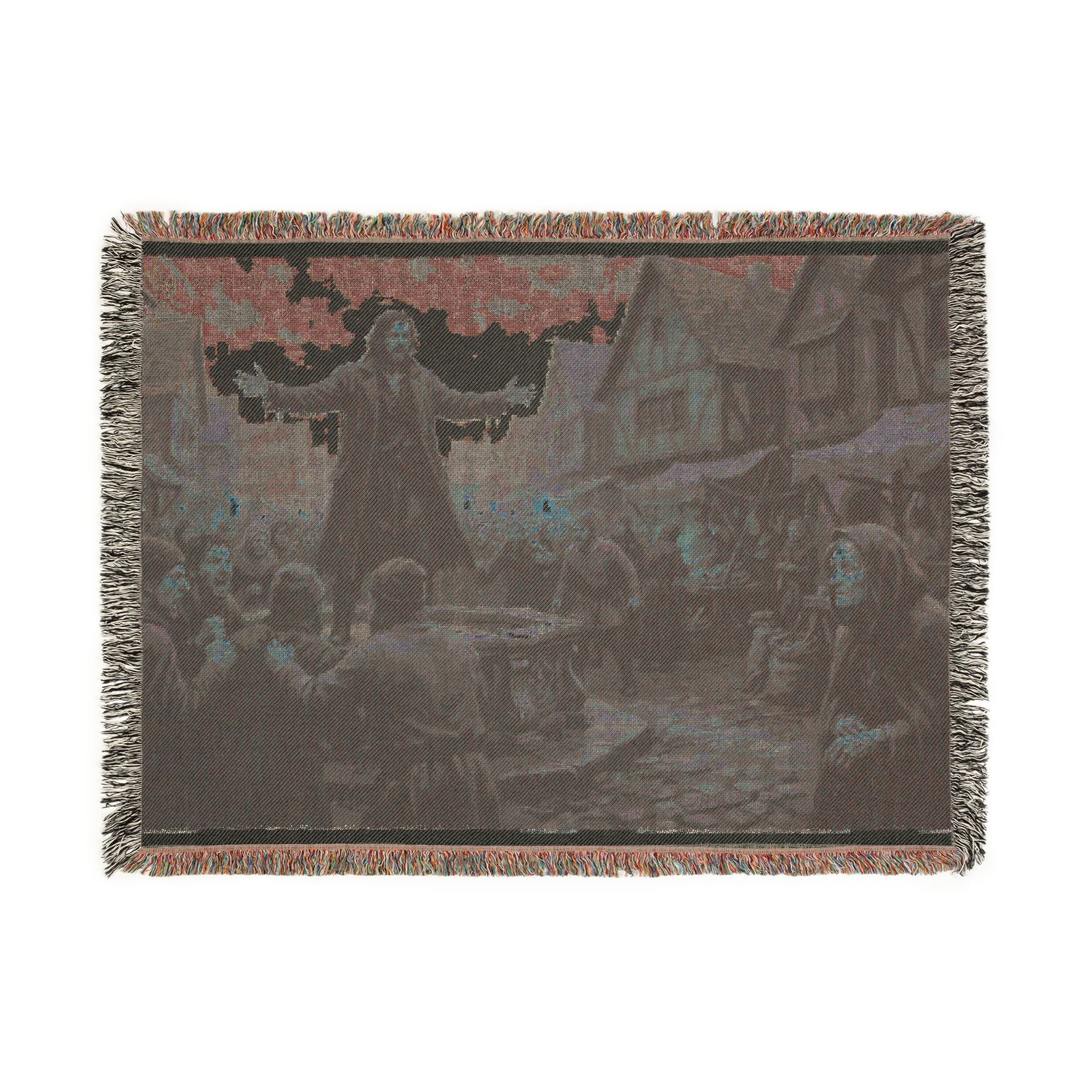 Medieval Town Woven Blanket — Renaissance Dark Fantasy Throw