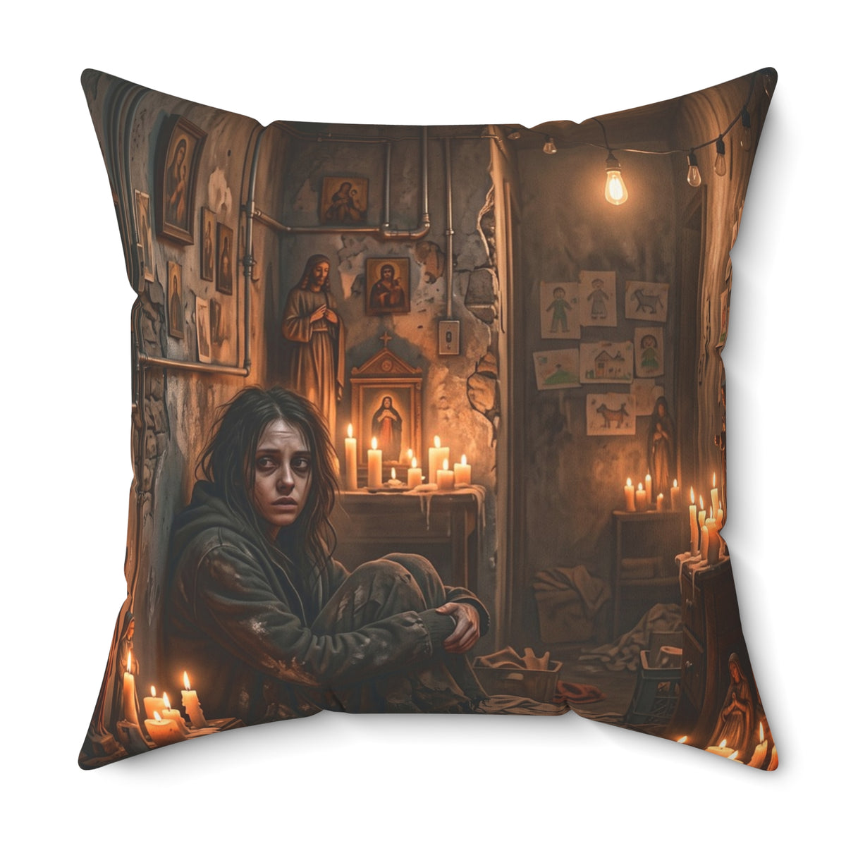 Candlelit Vigil Throw Pillow - Gothic Shrine Dark Romance Accent Cushion