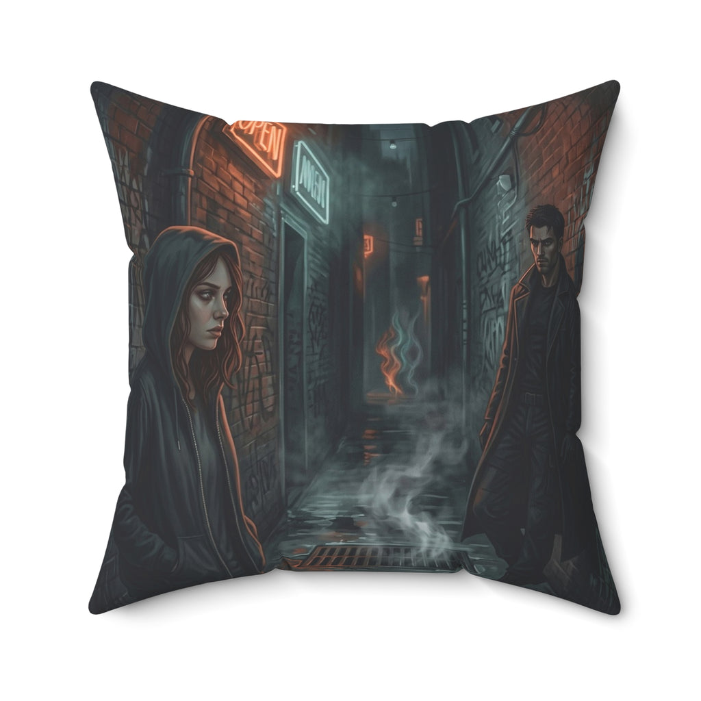 The Hunters Alley Throw Pillow - Neon Noir Dark Romance Accent Cushion