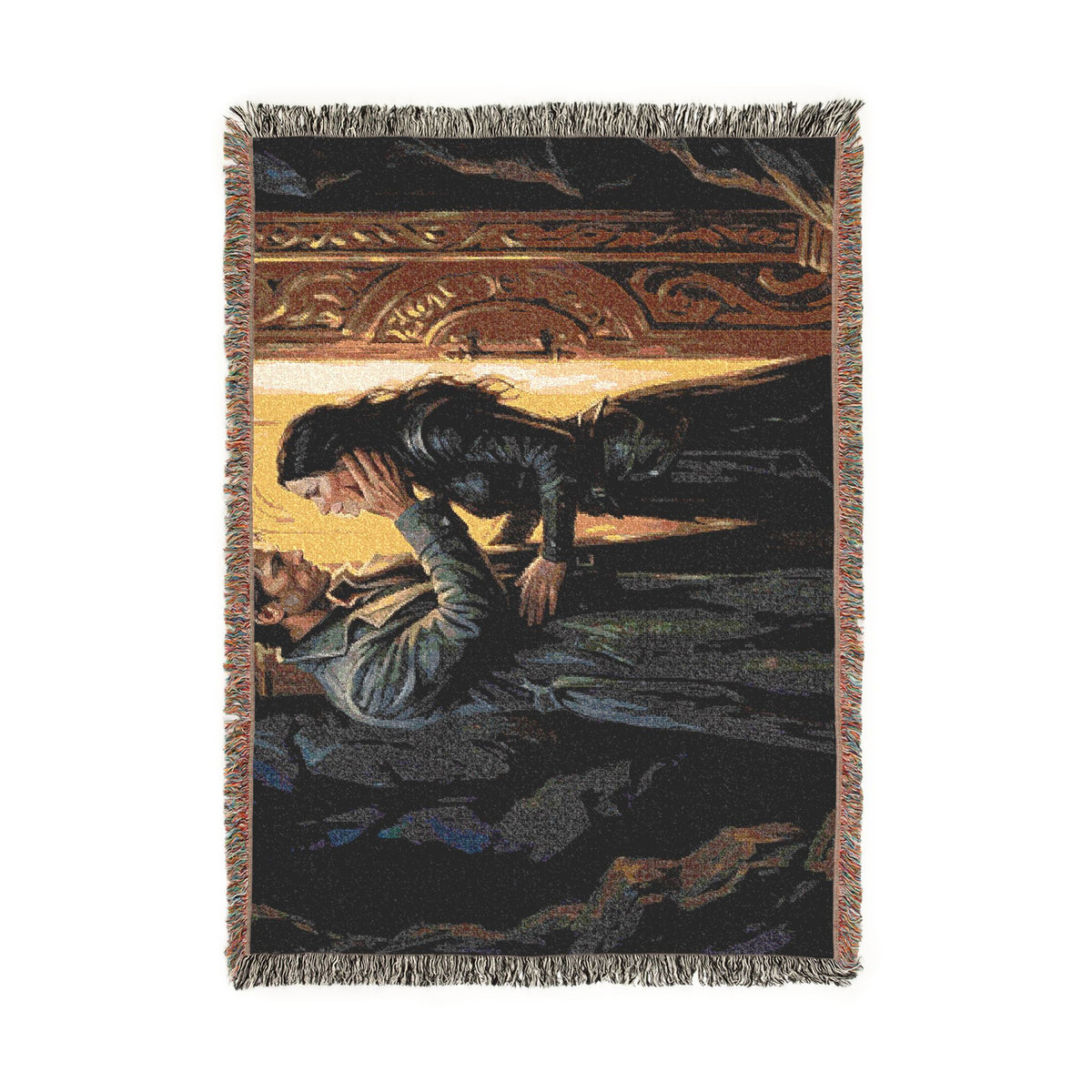 Romantic Medieval Couple Woven Blanket – Cozy Castle-Inspired Throw for Fans of Historical Romance