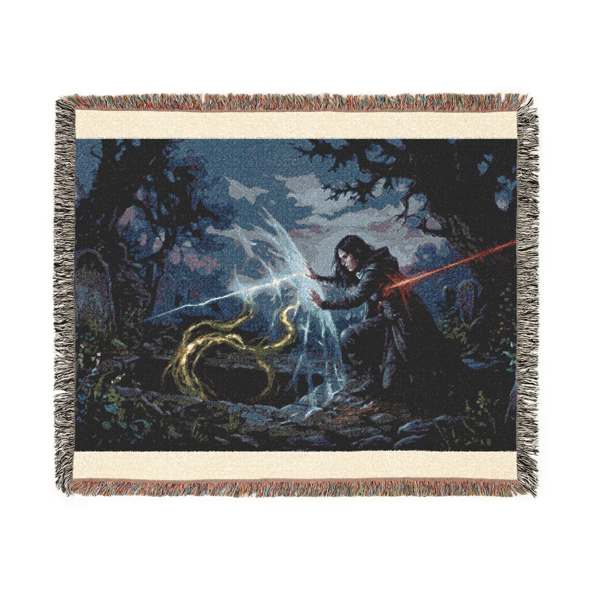 Dragon Knight Woven Blanket – Fantasy Battle Tapestry Throw