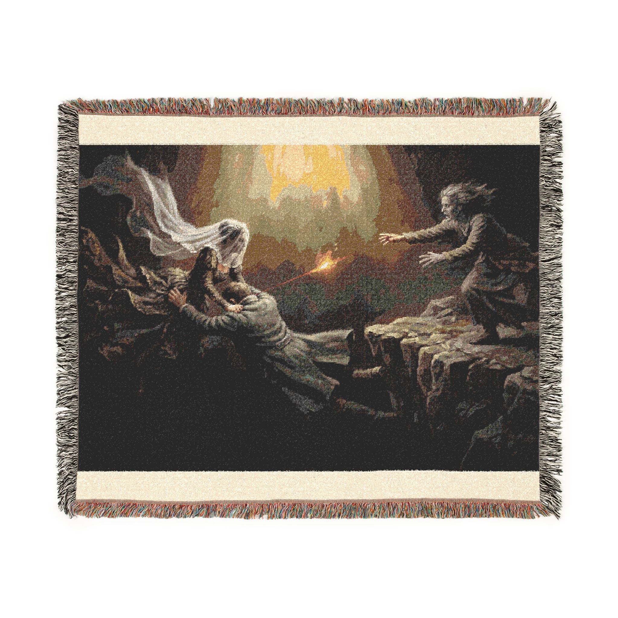Celestial Embrace Woven Blanket — Ethereal Angels Golden Sky Throw