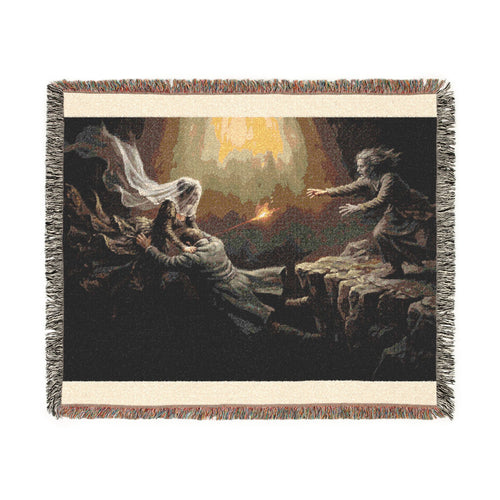 Celestial Embrace Woven Blanket — Ethereal Angels Golden Sky Throw