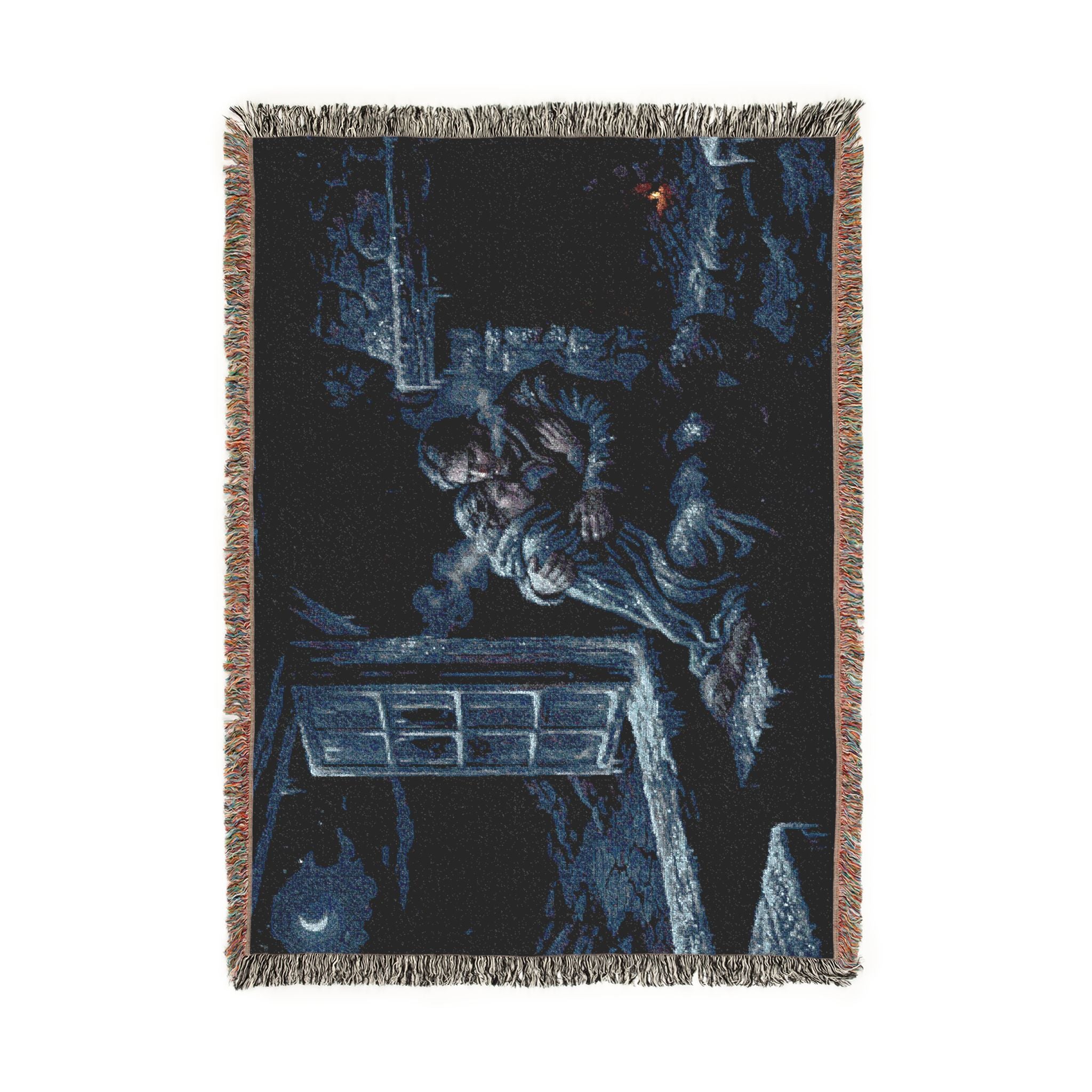 Moonlit Window Woven Blanket — Romantic Vintage Couple Throw