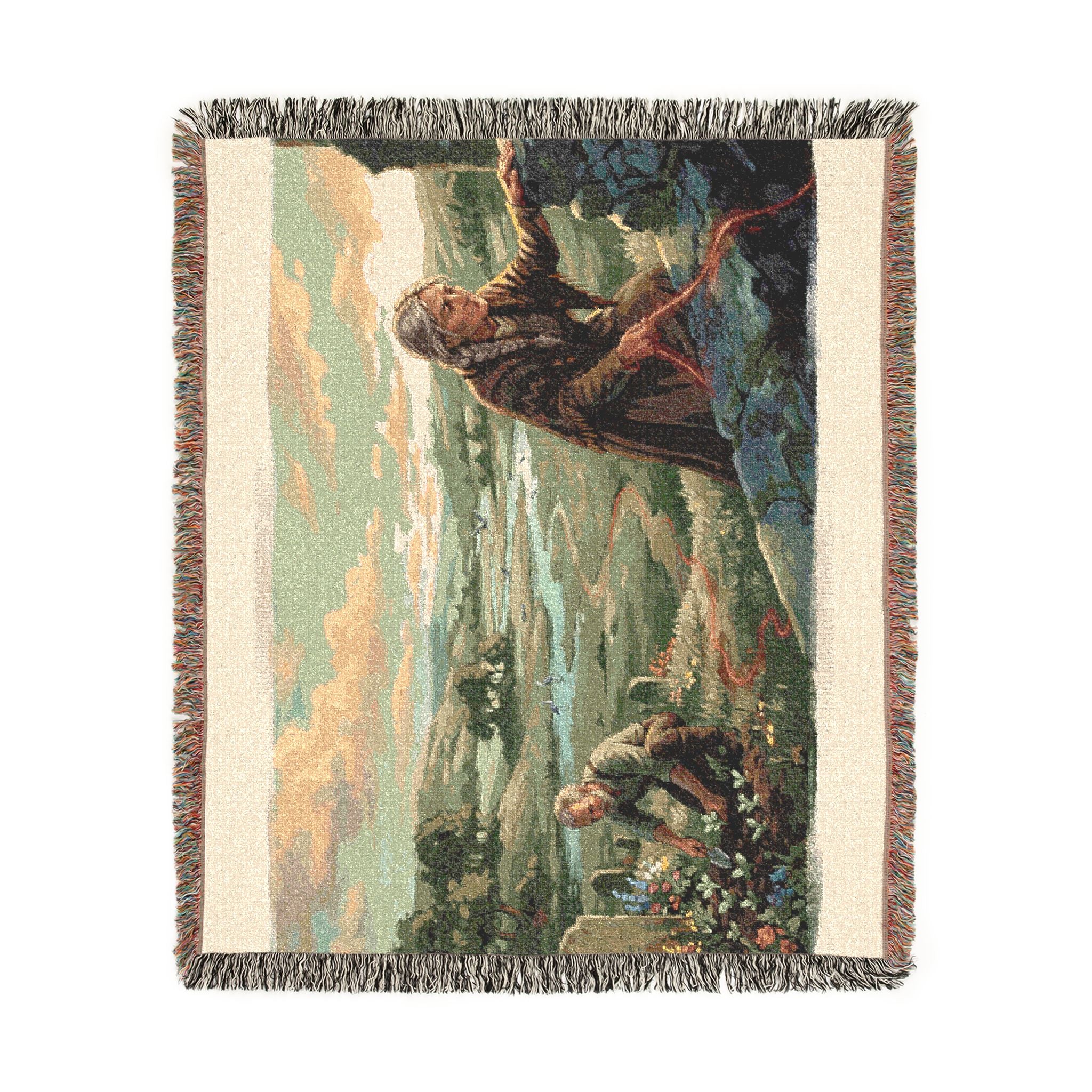 Pastoral Landscape Woven Blanket — Religious Countryside Throw