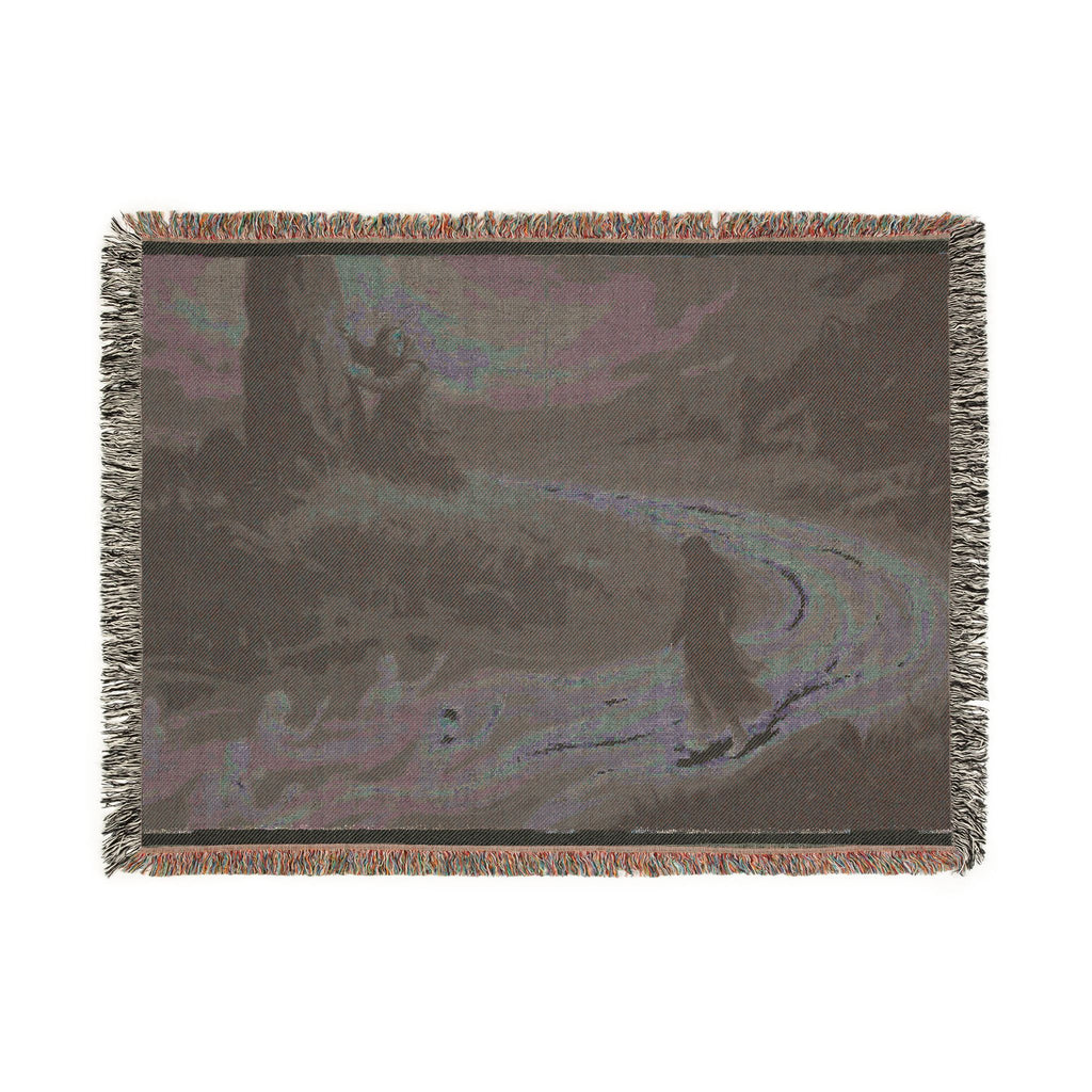 Woven Throw Blanket — Serene River Folklore Scene, Cozy Decorative Accent