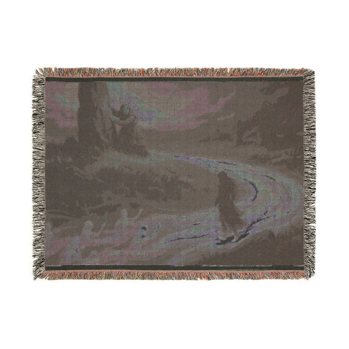 Woven Throw Blanket — Serene River Folklore Scene, Cozy Decorative Accent
