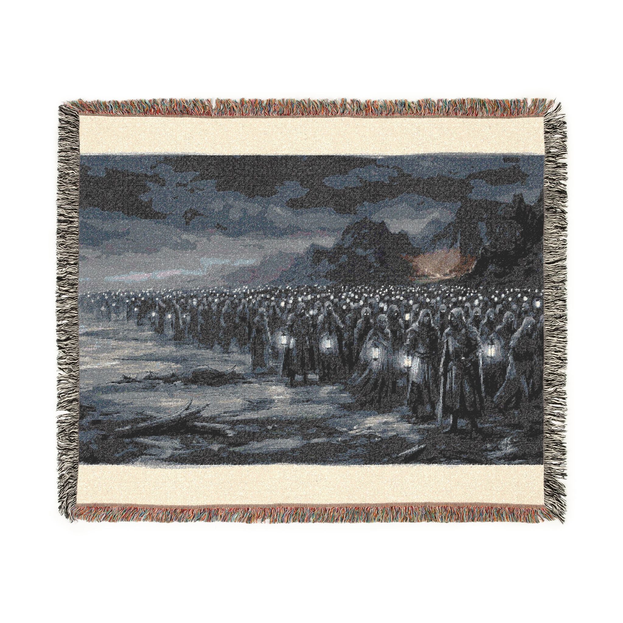 Lantern-Lit Coastal Woven Blanket — Gothic Shore Night Throw