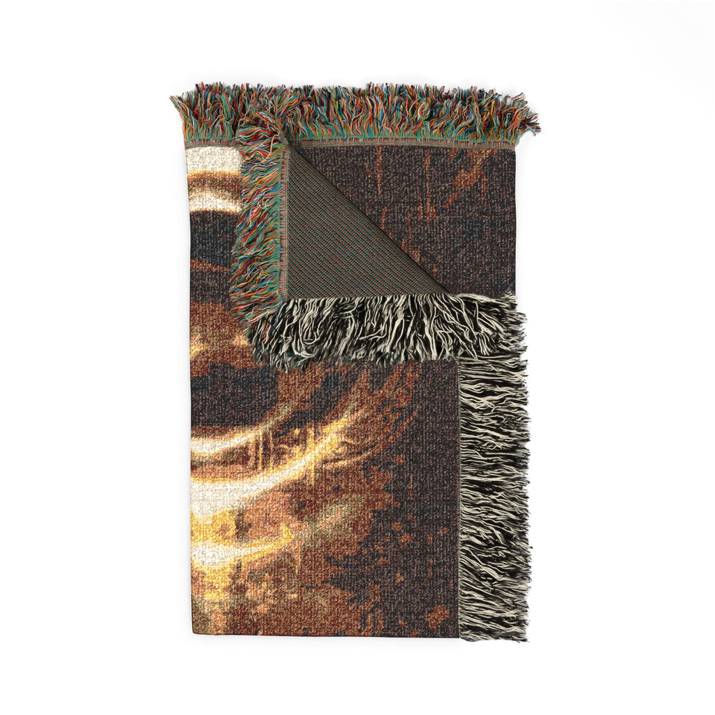Mystic Bell Woven Blanket — Celtic Raven & Fire Tapestry Throw