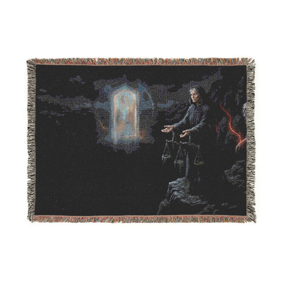 Gothic Tarot Woven Blanket — Mystic Doorway & Seer Throw