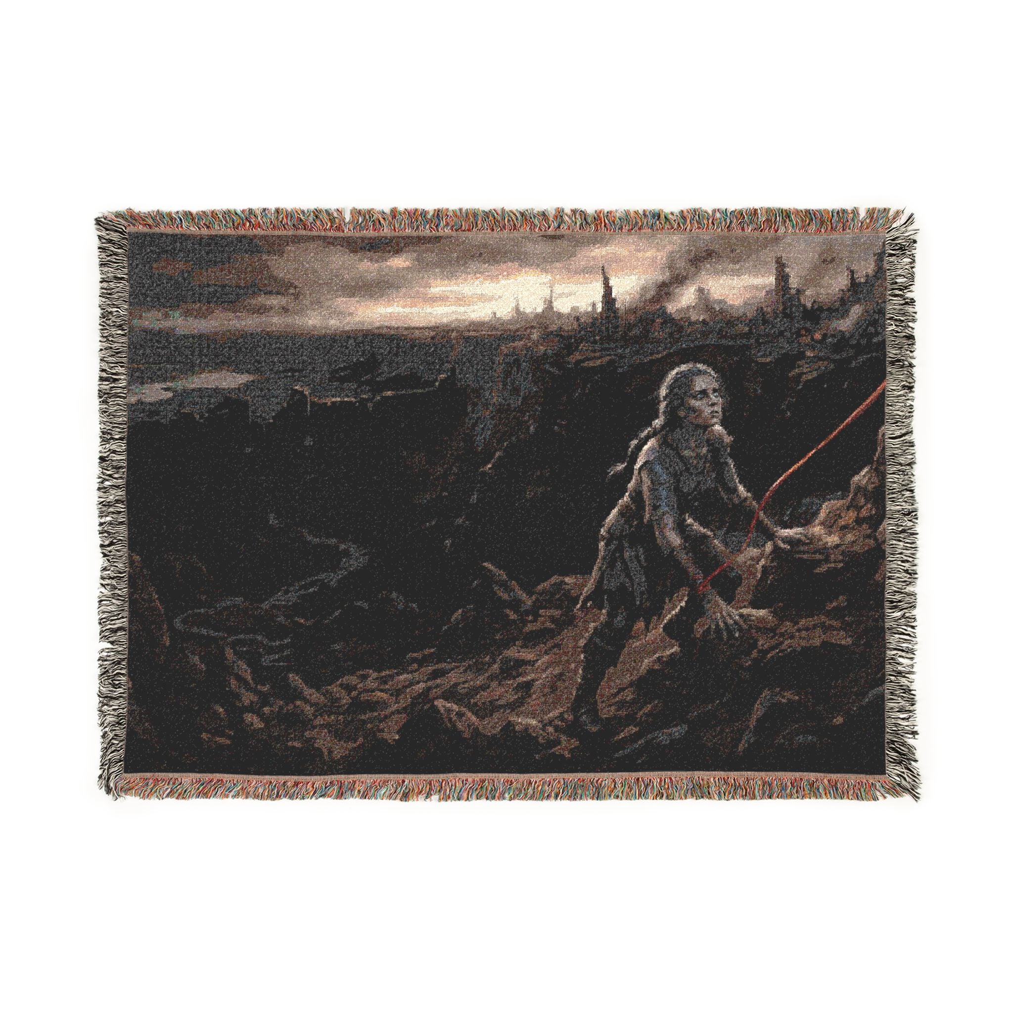 Viking Fisherman Woven Blanket – Norse Coastal Landscape Throw