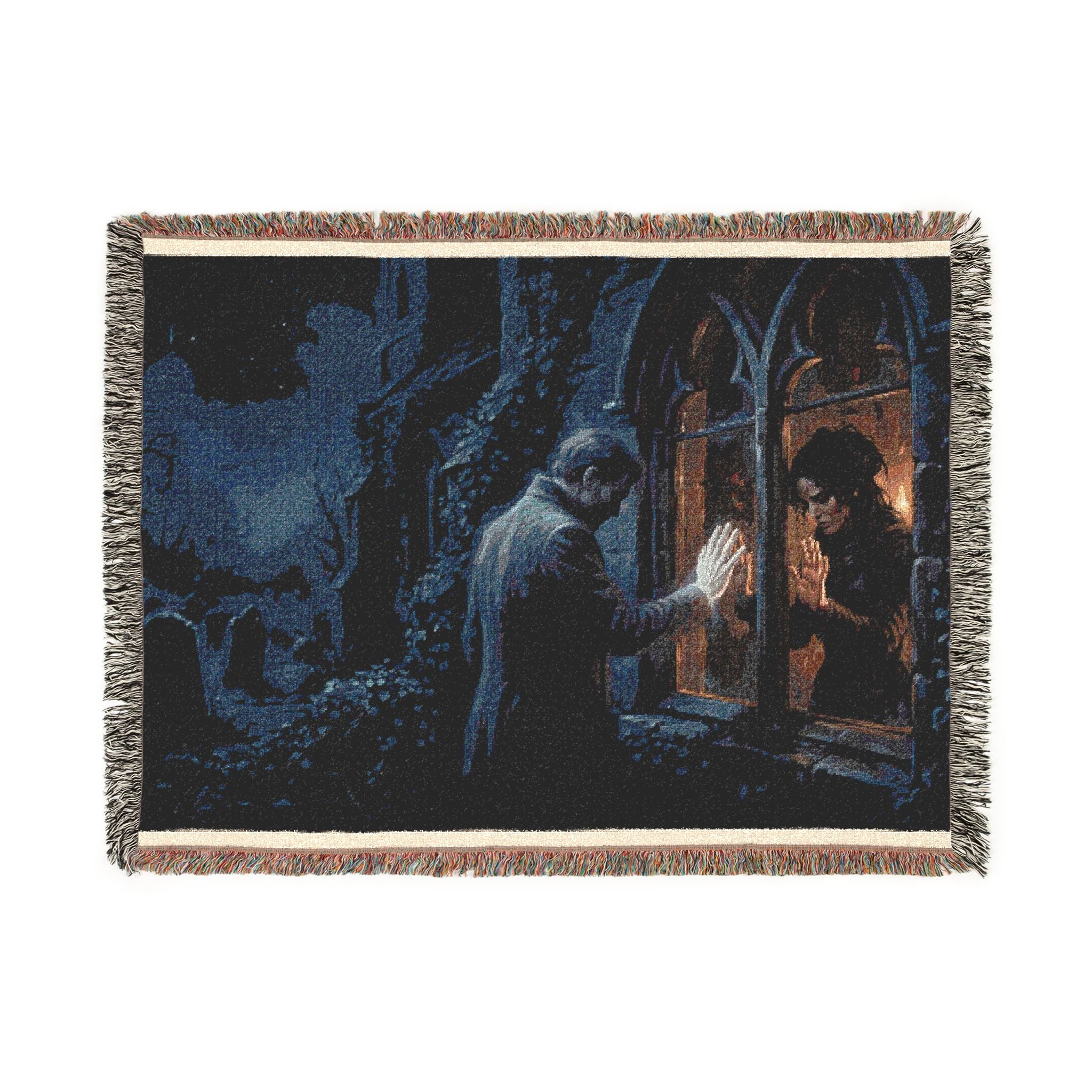 Gothic Cathedral Woven Blanket — Mystical Night Cloister Throw