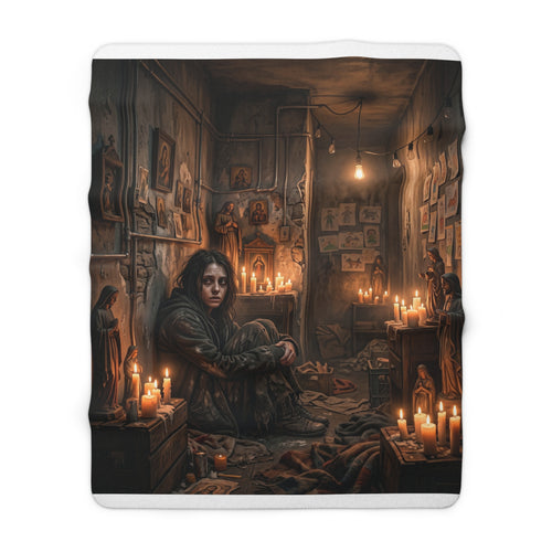 Candlelit Vigil Sherpa Fleece Blanket - Gothic Shrine Dark Romance Throw