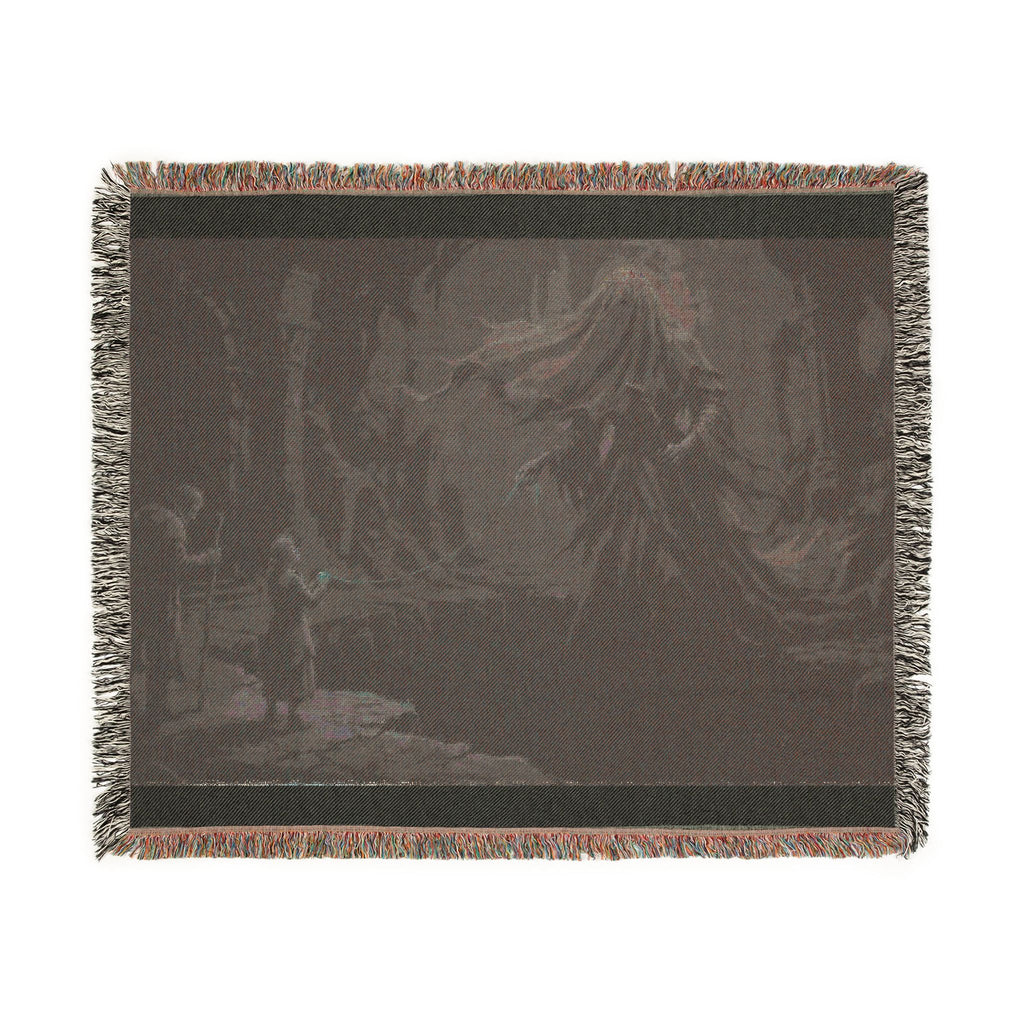 Gothic Forest Woven Blanket – Haunted Hooded Figure Throw for Dark Fantasy Fans