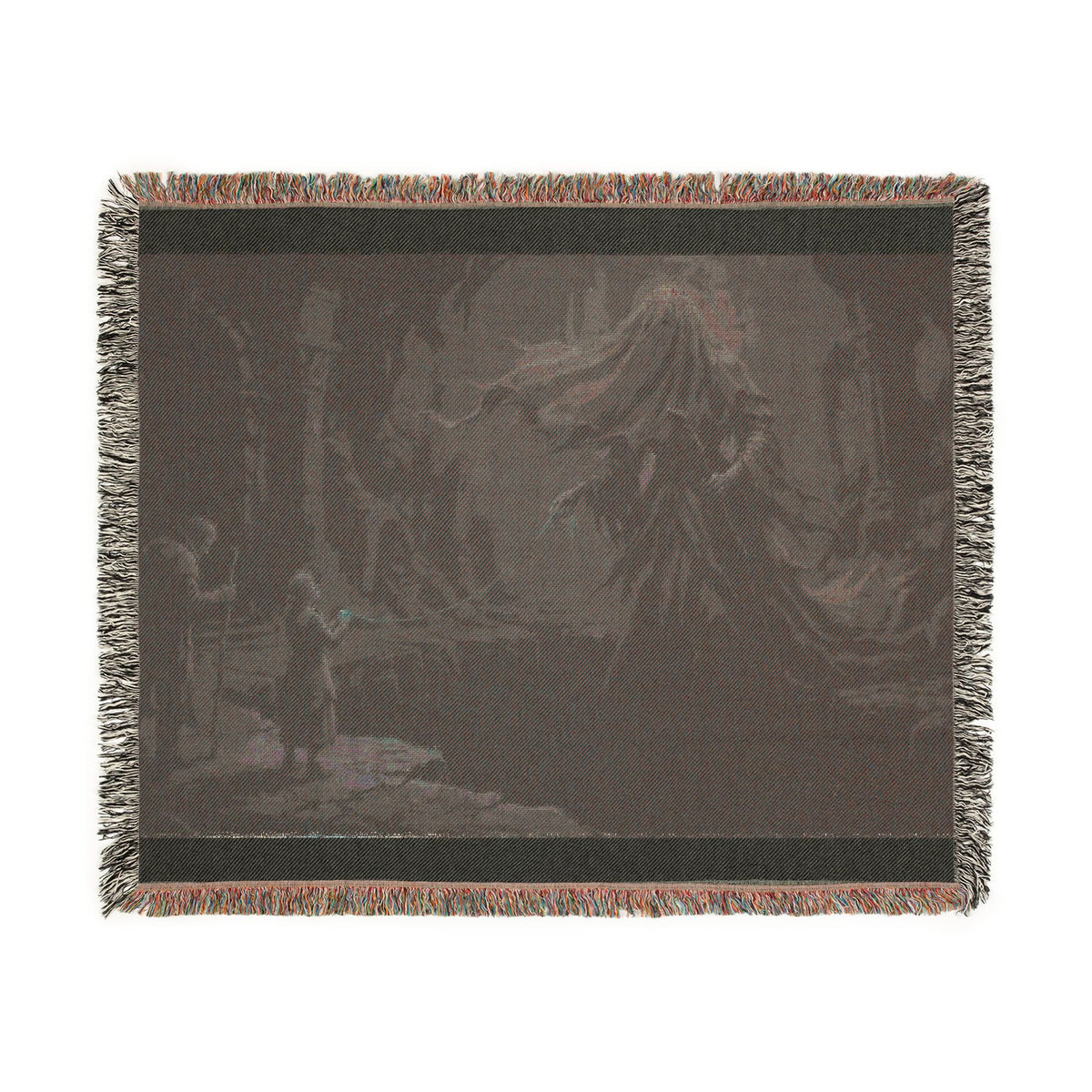 Gothic Forest Woven Blanket – Haunted Hooded Figure Throw for Dark Fantasy Fans