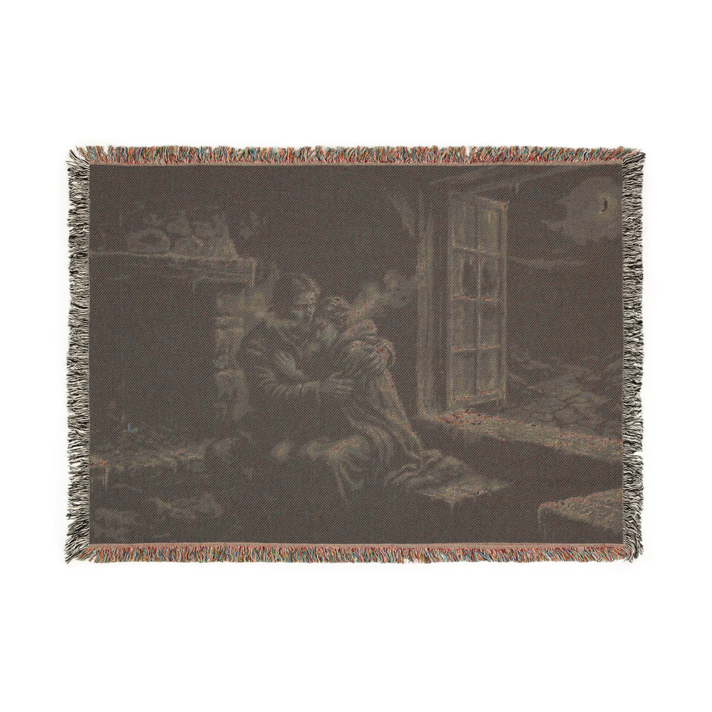 Moonlit Window Woven Blanket — Romantic Vintage Couple Throw