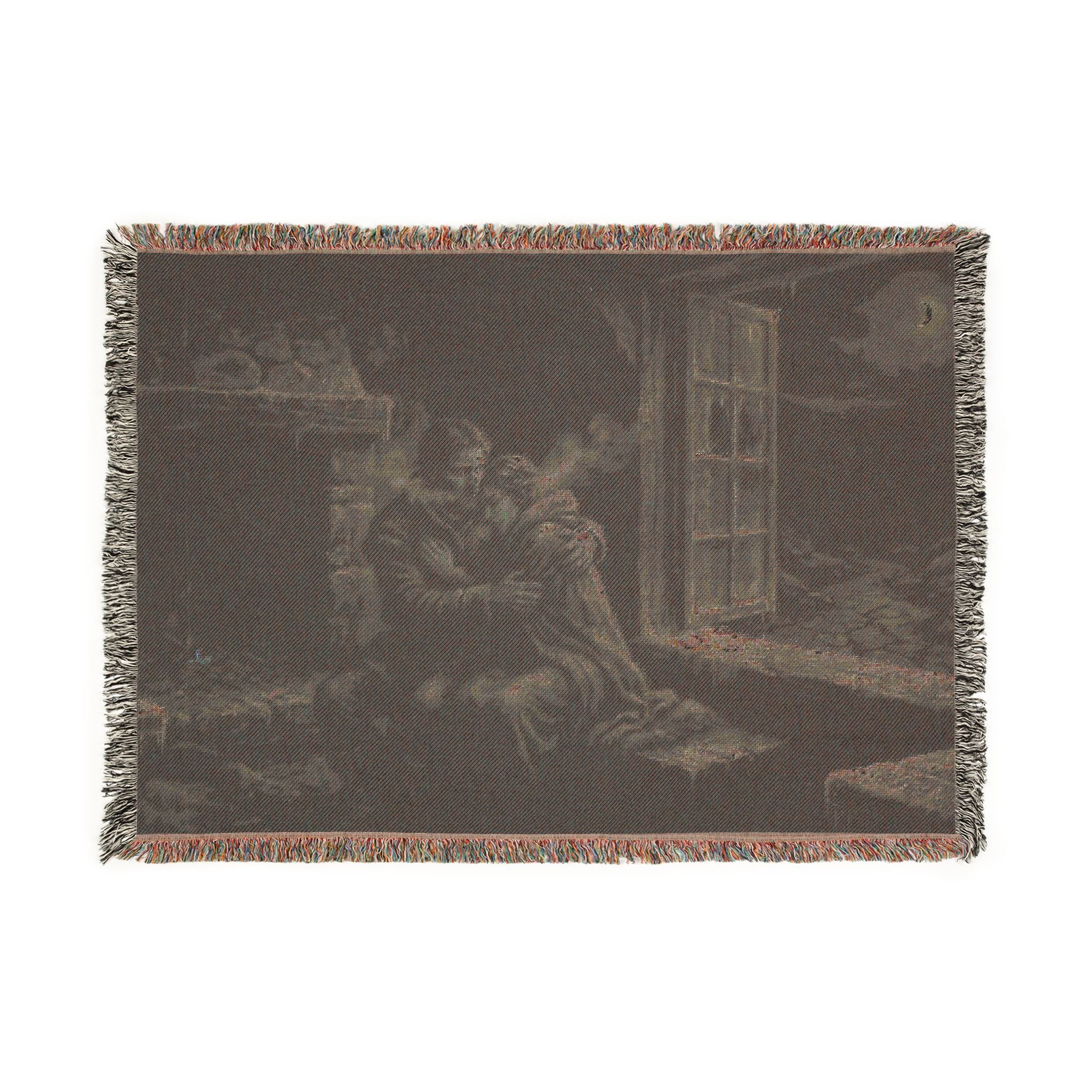 Moonlit Window Woven Blanket — Romantic Vintage Couple Throw
