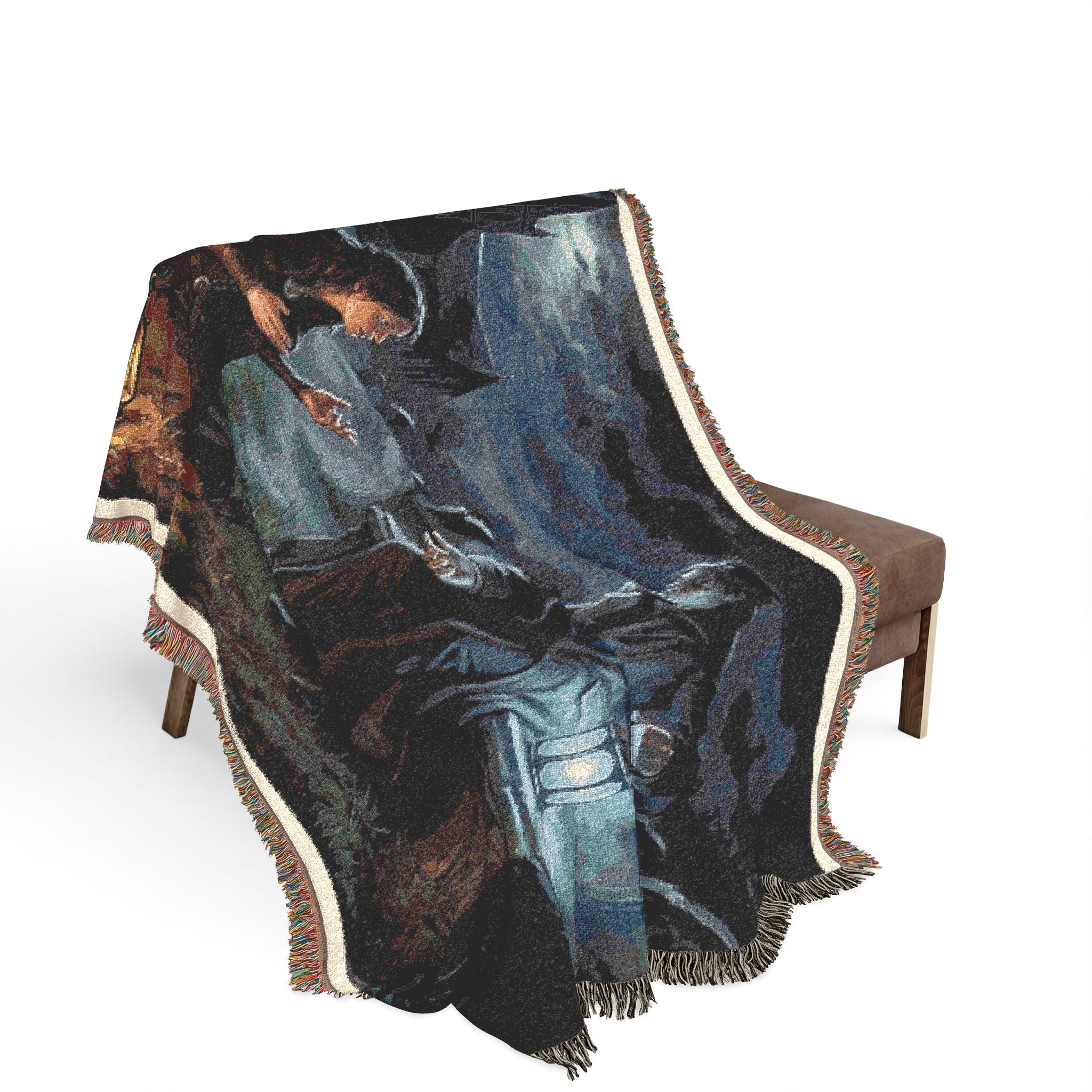 Gothic Night Woven Blanket — Moonlit Cemetery Scene Throw