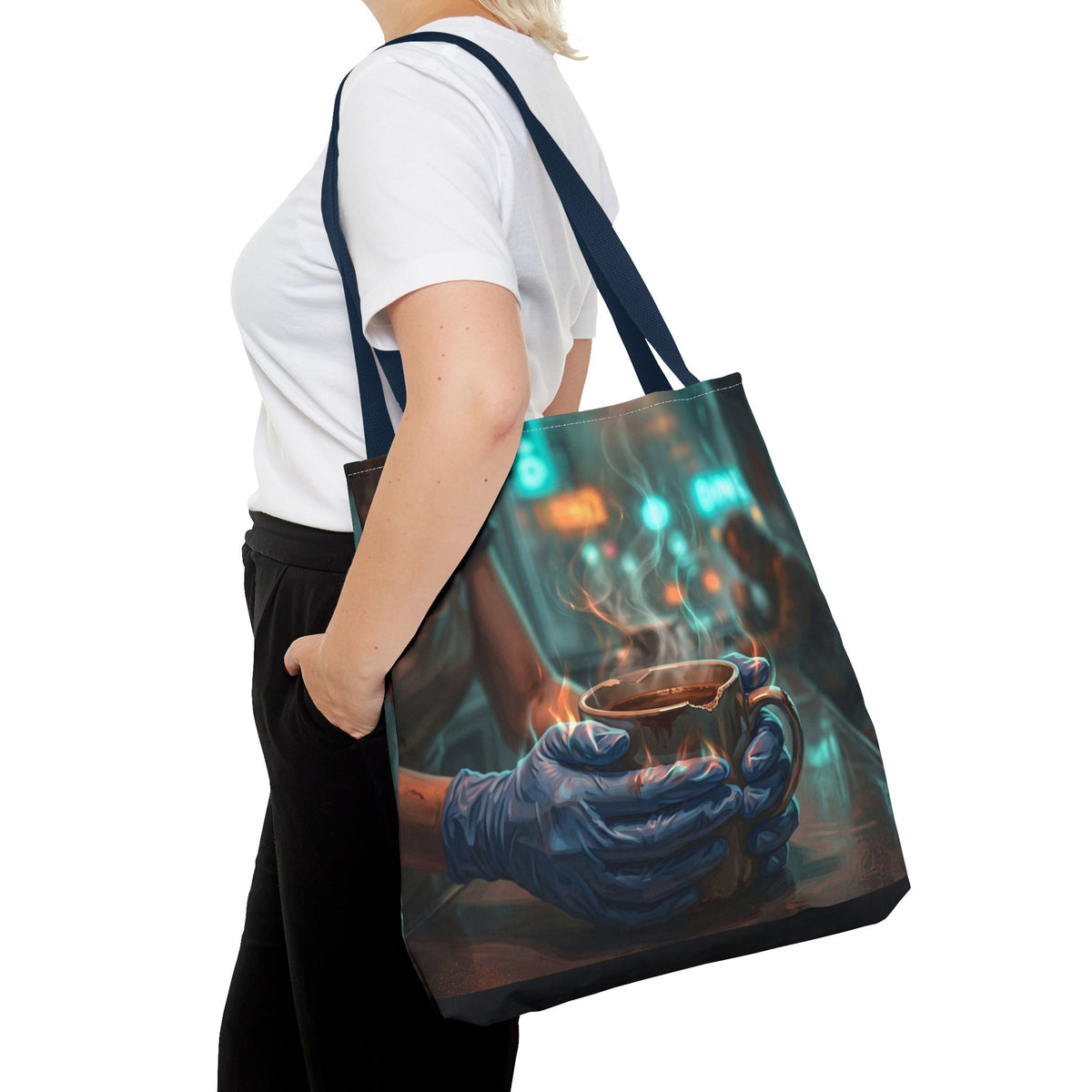 Cold Hands Warm Cup Tote Bag - Cozy Noir Diner Book Bag