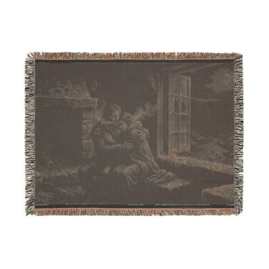 Moonlit Window Woven Blanket — Romantic Vintage Couple Throw
