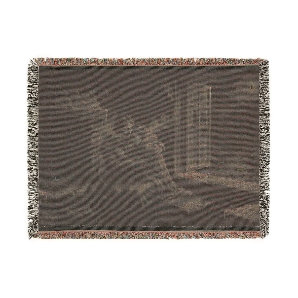 Moonlit Window Woven Blanket — Romantic Vintage Couple Throw