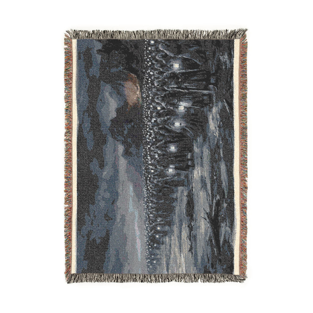 Lantern-Lit Coastal Woven Blanket — Gothic Shore Night Throw
