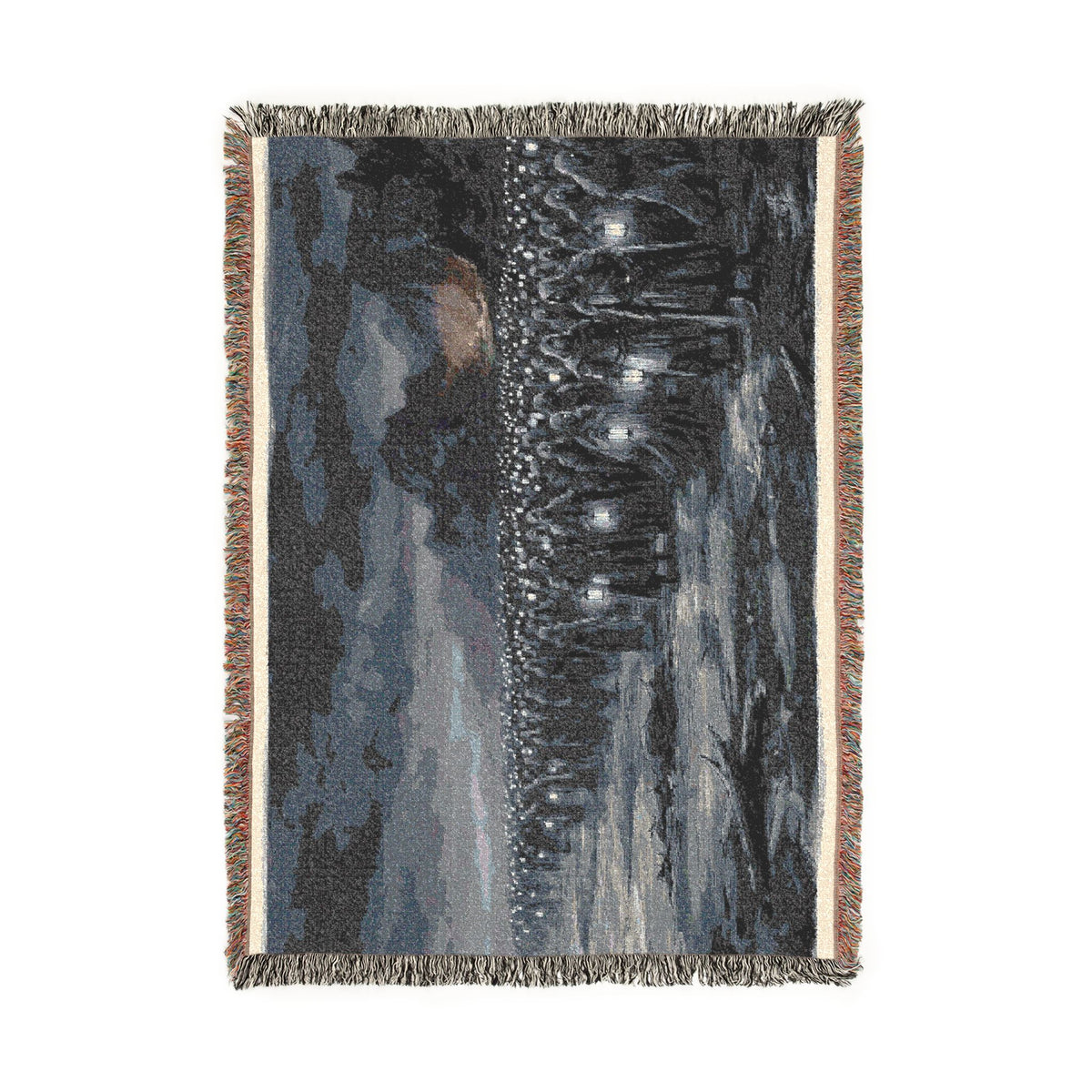 Lantern-Lit Coastal Woven Blanket — Gothic Shore Night Throw