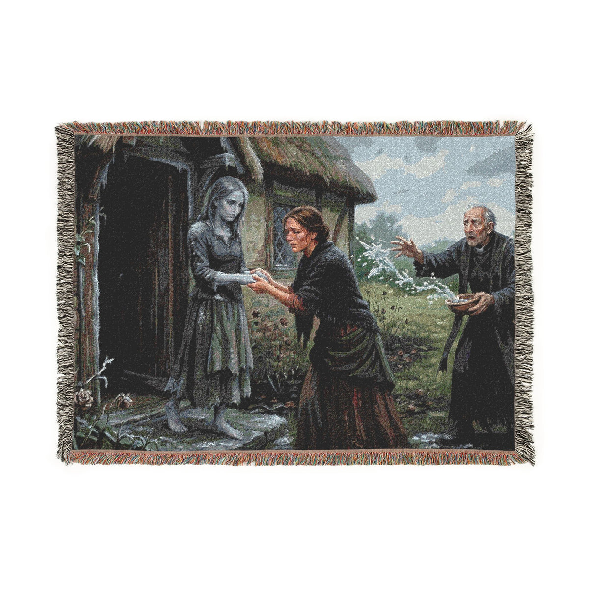 Woven Blanket: Vintage Storybook Cottage Scene Throw
