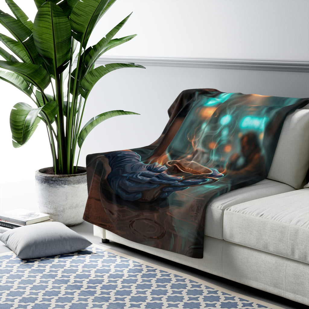 Cold Hands Warm Cup Sherpa Fleece Blanket - Cozy Noir Diner Throw