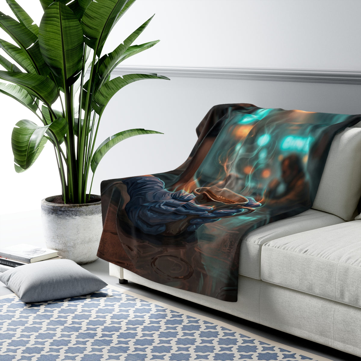 Cold Hands Warm Cup Sherpa Fleece Blanket - Cozy Noir Diner Throw