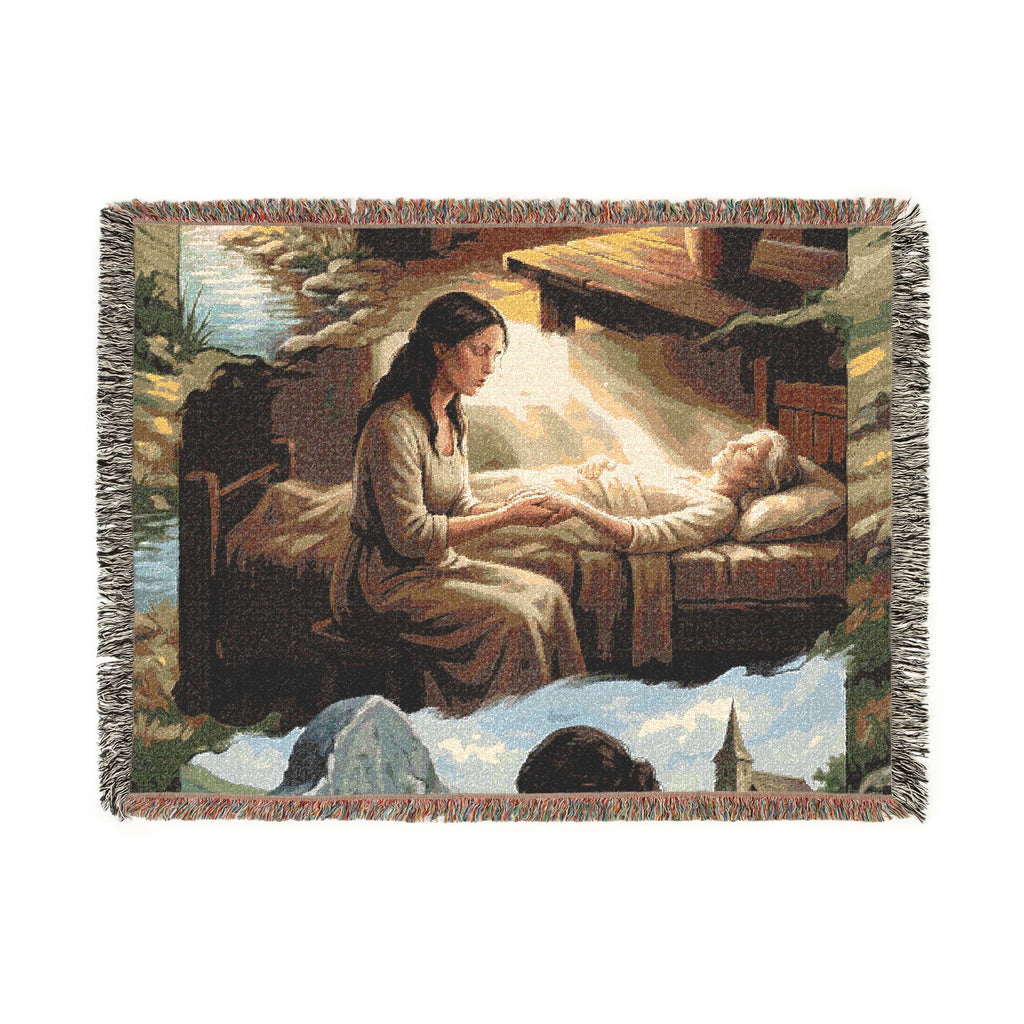 Religious Nativity Woven Blanket — Mary & Baby Jesus Tapestry Throw