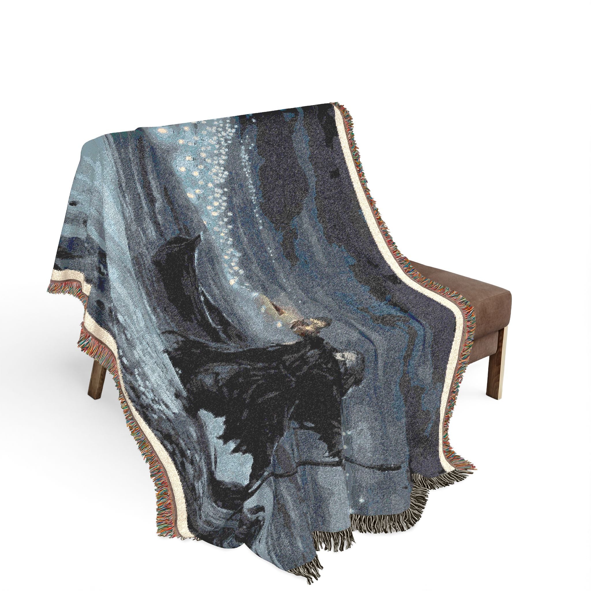 Grim Reaper Lantern Woven Blanket — Gothic Night Cemetery Throw