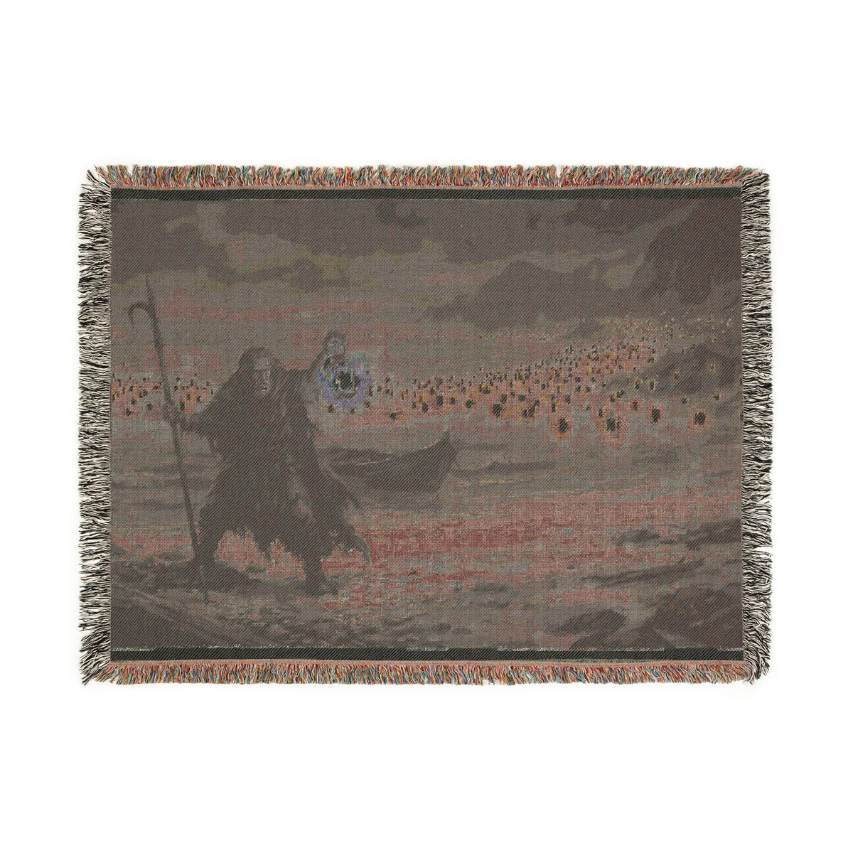 Grim Reaper Lantern Woven Blanket — Gothic Night Cemetery Throw