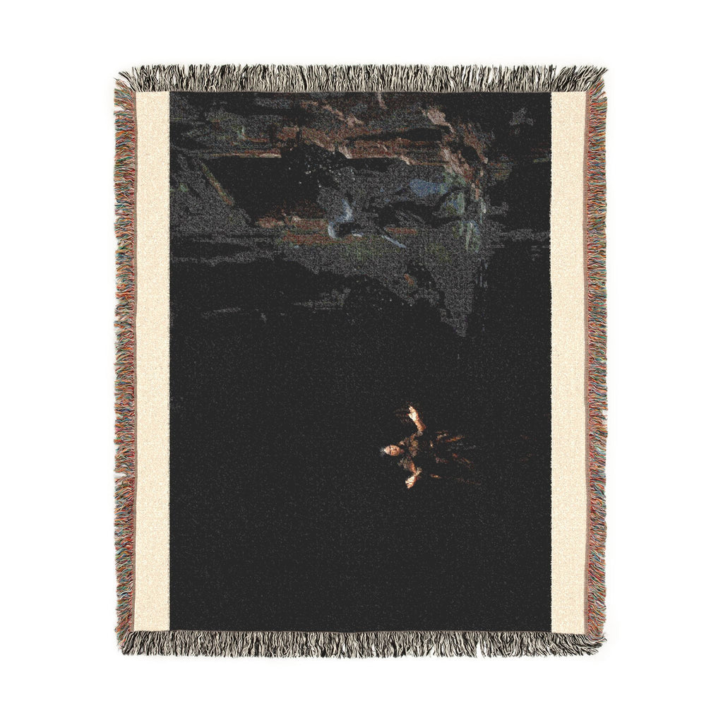 Night Forest Woven Blanket — Cozy Dark Woodland Throw with Subtle Lantern Glow