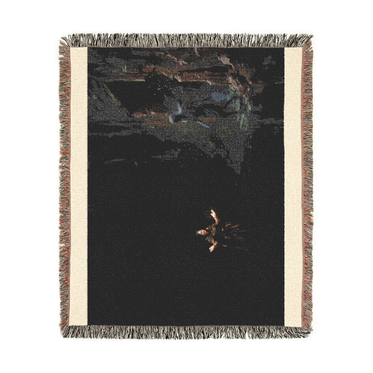 Night Forest Woven Blanket — Cozy Dark Woodland Throw with Subtle Lantern Glow