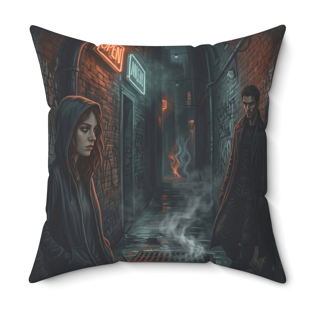 The Hunters Alley Throw Pillow - Neon Noir Dark Romance Accent Cushion