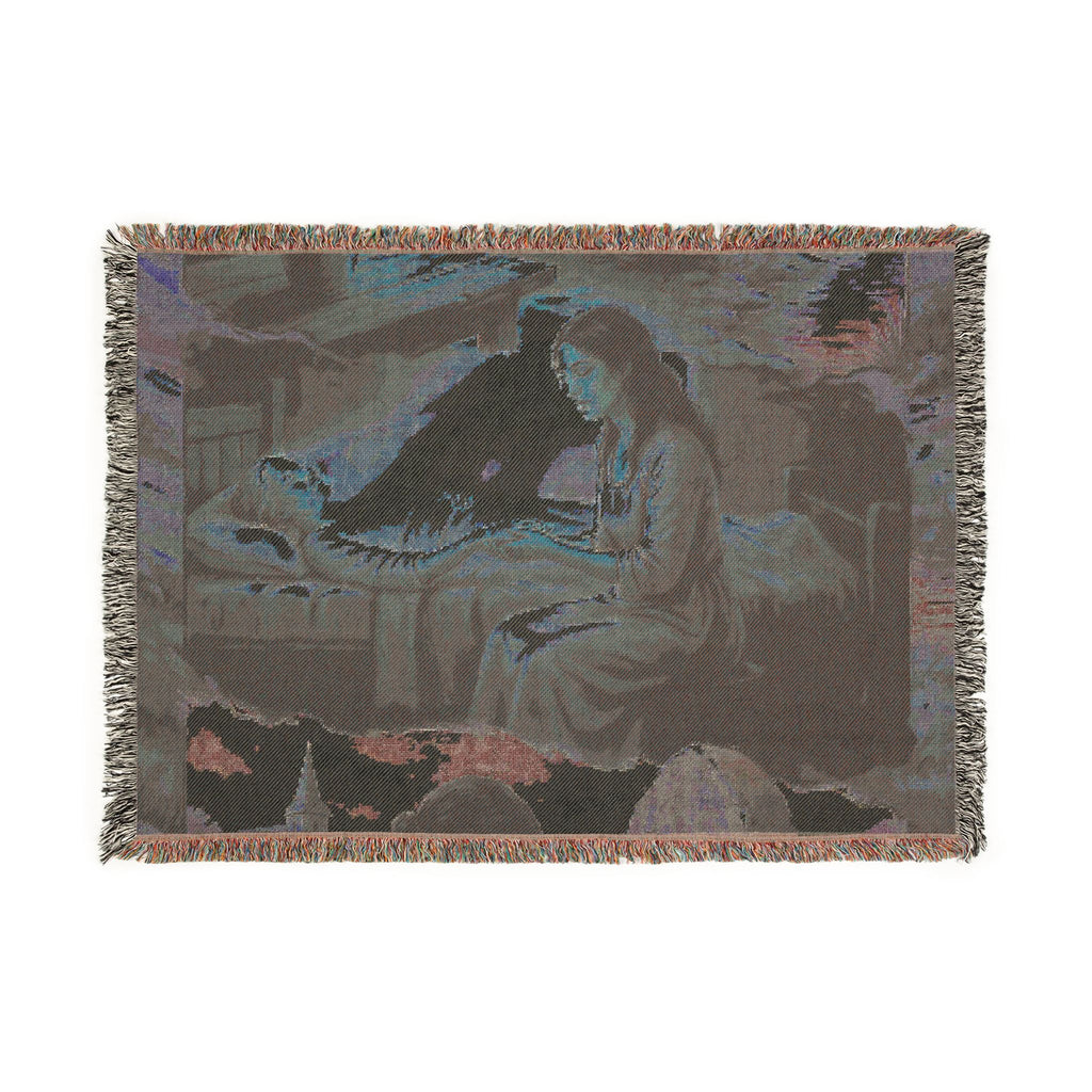Religious Nativity Woven Blanket — Mary & Baby Jesus Tapestry Throw