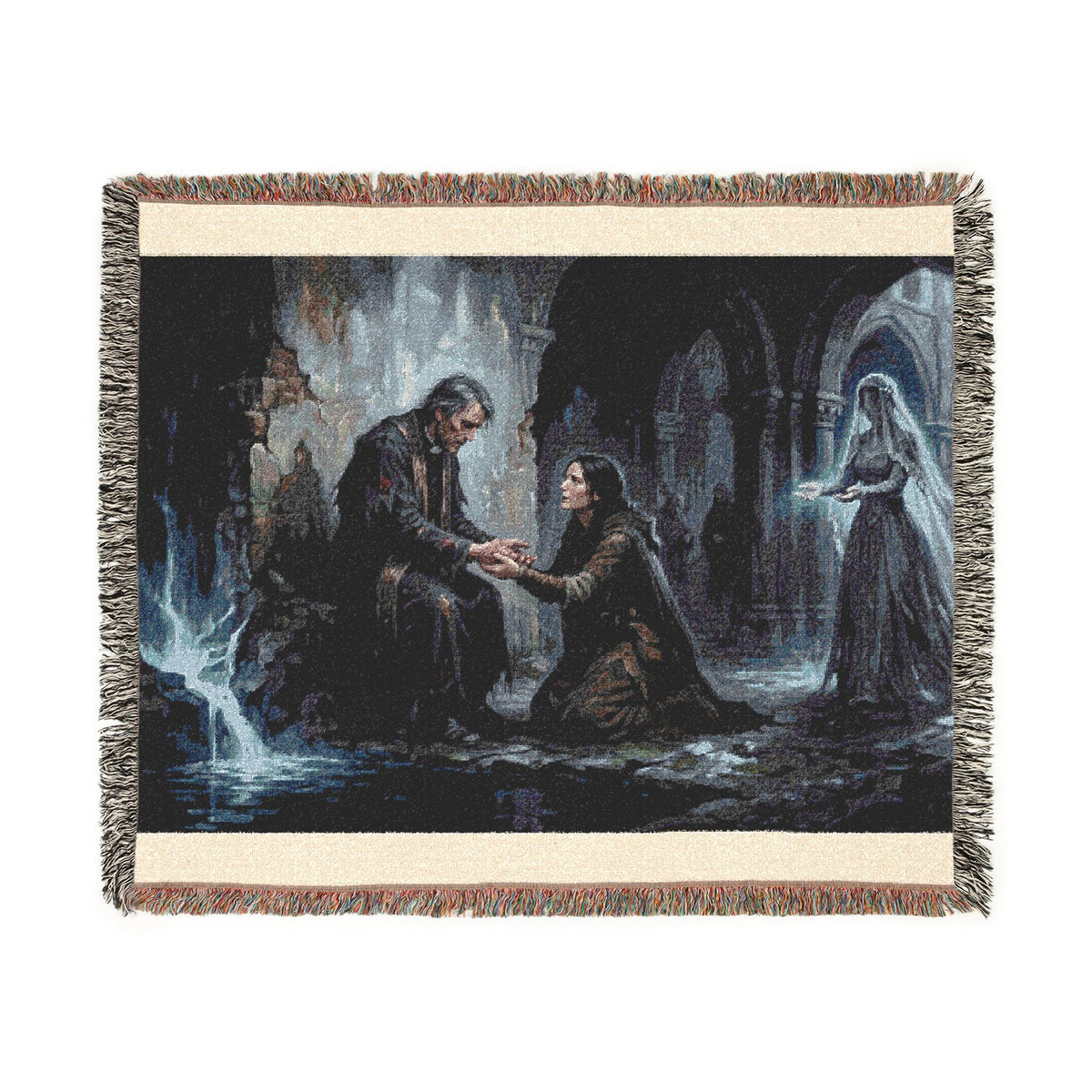 Woven Blanket - Gothic Cloister Scene Tapestry Throw (Medieval Prayer Artwork)