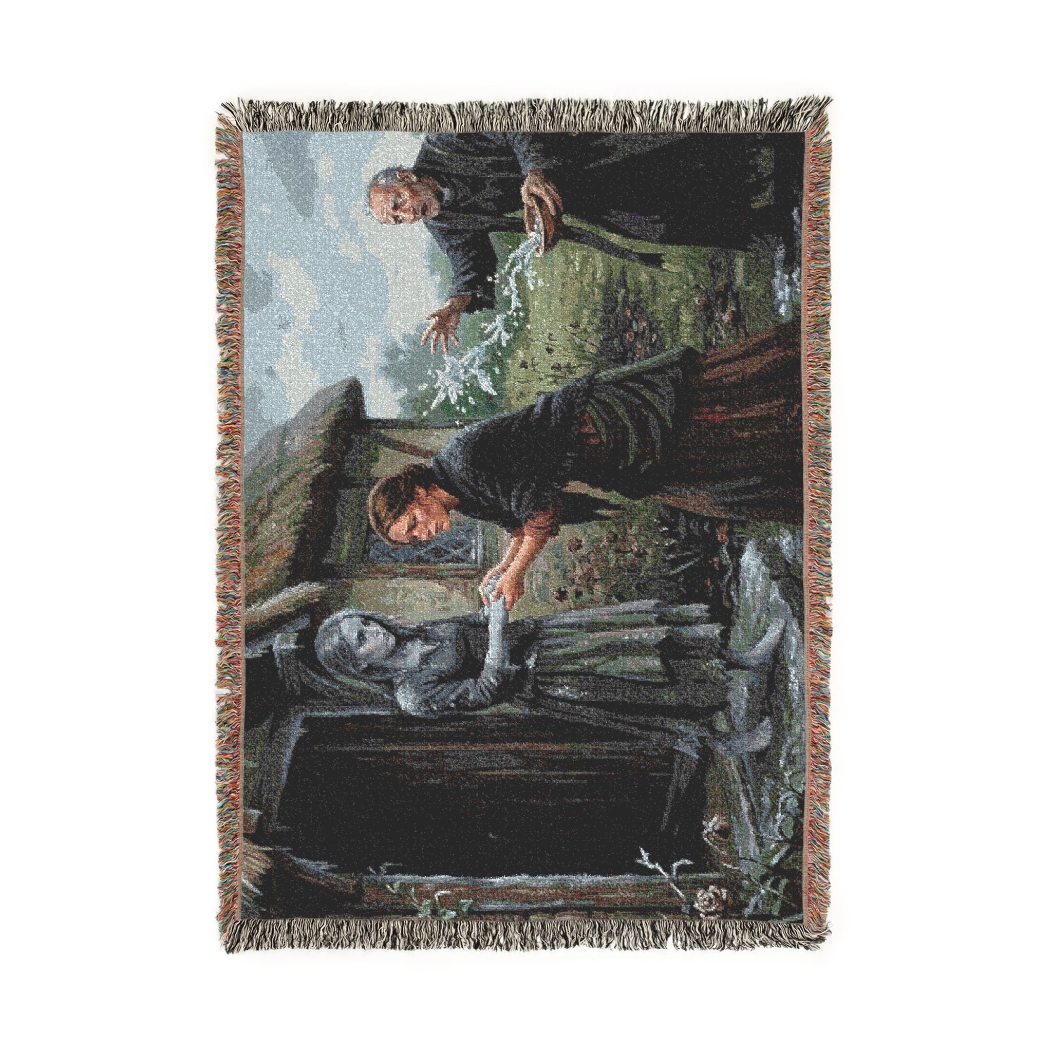 Woven Blanket: Vintage Storybook Cottage Scene Throw