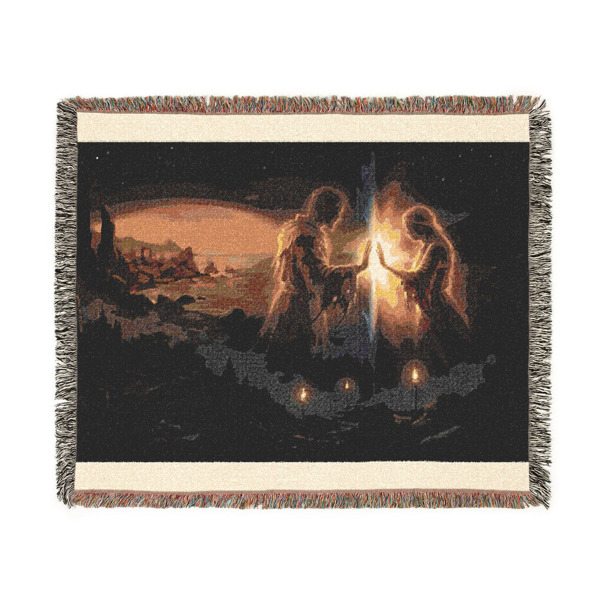 Woven Blanket — Cozy Fireplace & Lantern Scenic Throw