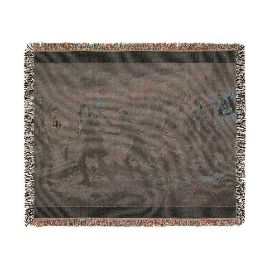 Torchlit Shore Woven Blanket — Misty Night Figures Gothic Throw