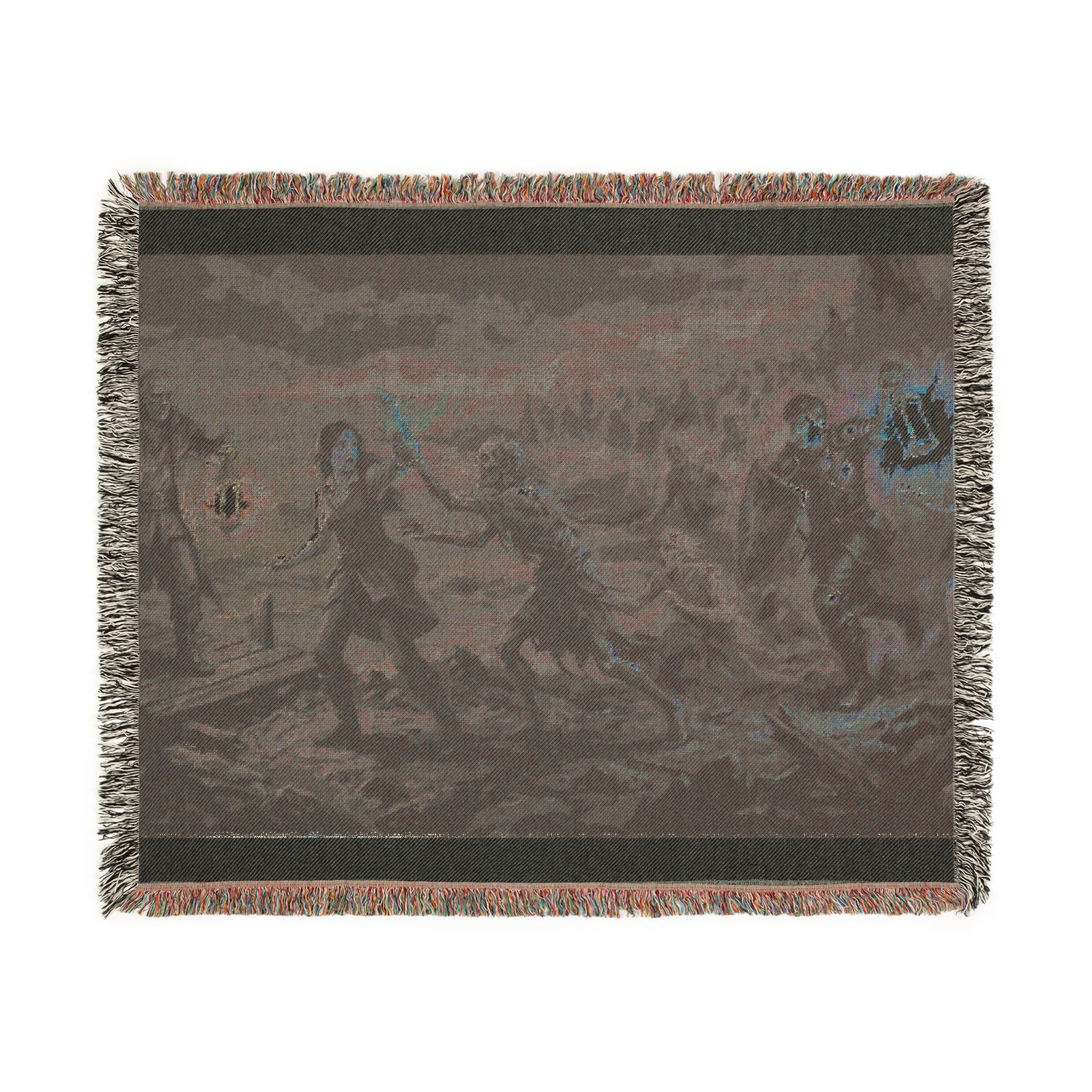 Torchlit Shore Woven Blanket — Misty Night Figures Gothic Throw